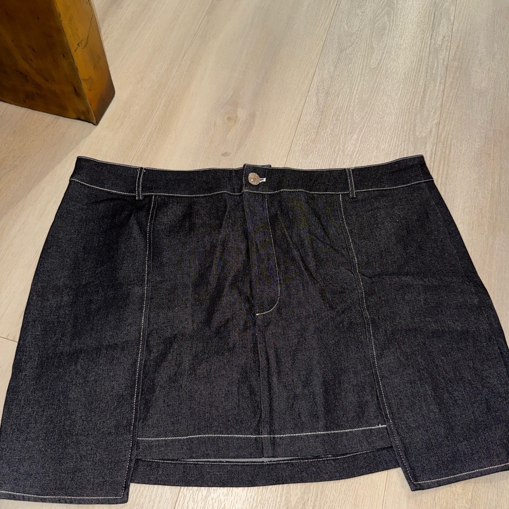 Fashion Nova Black Denim Mini Skirt with Front Panel